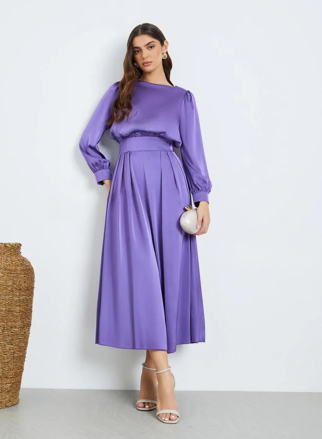 Styli  Women Purple Pleated A-Line Maxi Dress for Women | Best Price UAE